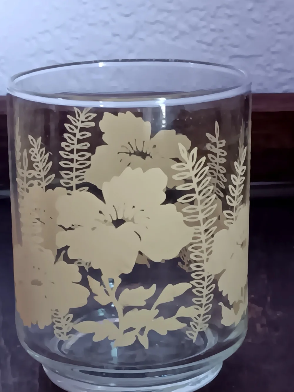 Vintage MCM Yellow Hibiscus And Fern Libbey Glass Pair